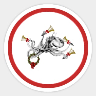 A octopus plays Christmas bells Sticker